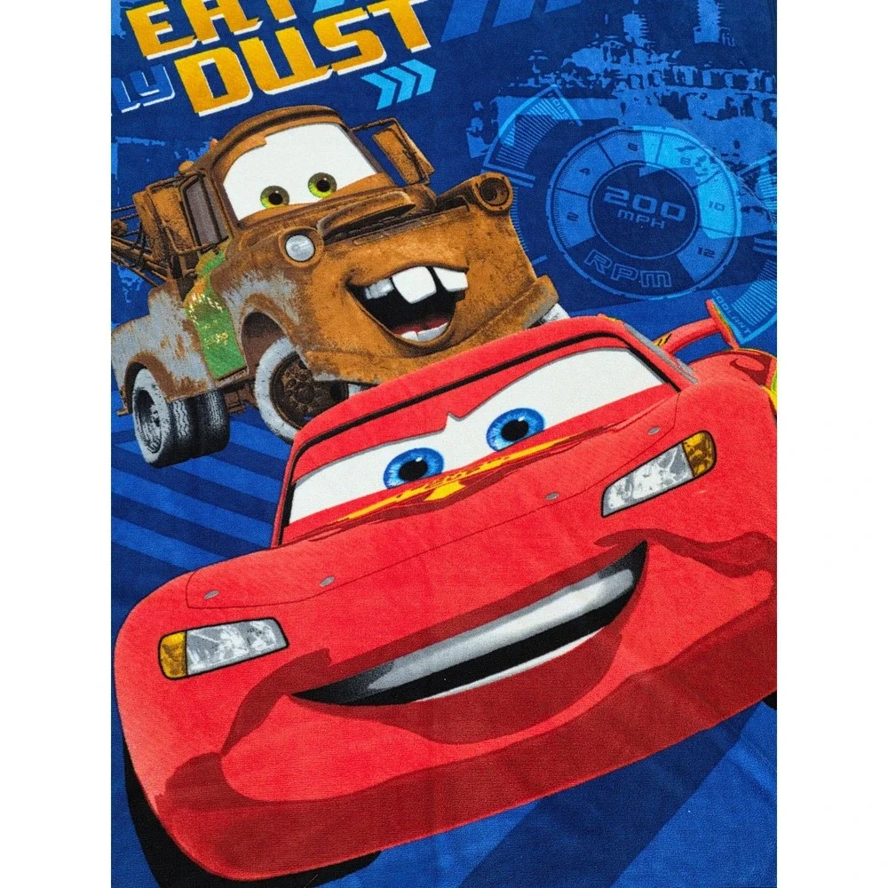 Disney Pixar Cars Lightning McQueen Mater Eat My Dust Blue Plush Throw Blanket